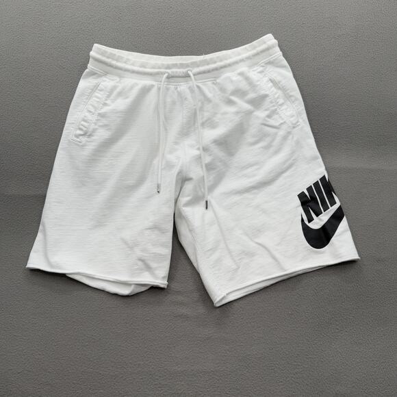 Nike Shorts Mens XL White Drawstring Elastic Waist Sweat Big Swoosh Athletic - Picture 1 of 8